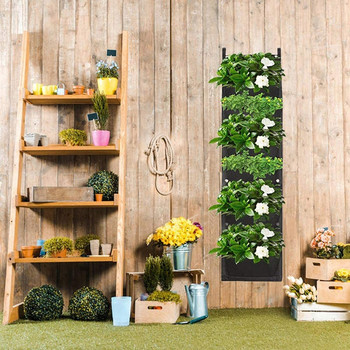 Вертикално растяща чанта за засаждане Филцов плат Окачен на стена цветен зеленчук Контейнер за отглеждане на 7 джоба Външен вътрешен градински плантатор