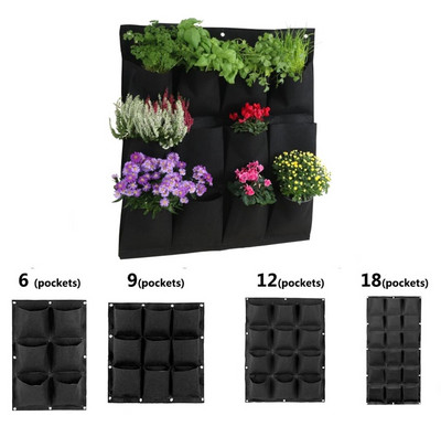 Pocket Flower Jardin Vertical Plant Grow Τσάντες τοίχου Μαύρη γλάστρα Εργαλεία κήπου Σπιτιού Φύτευση Κρεμαστό φυτευτή εσωτερικού χώρου