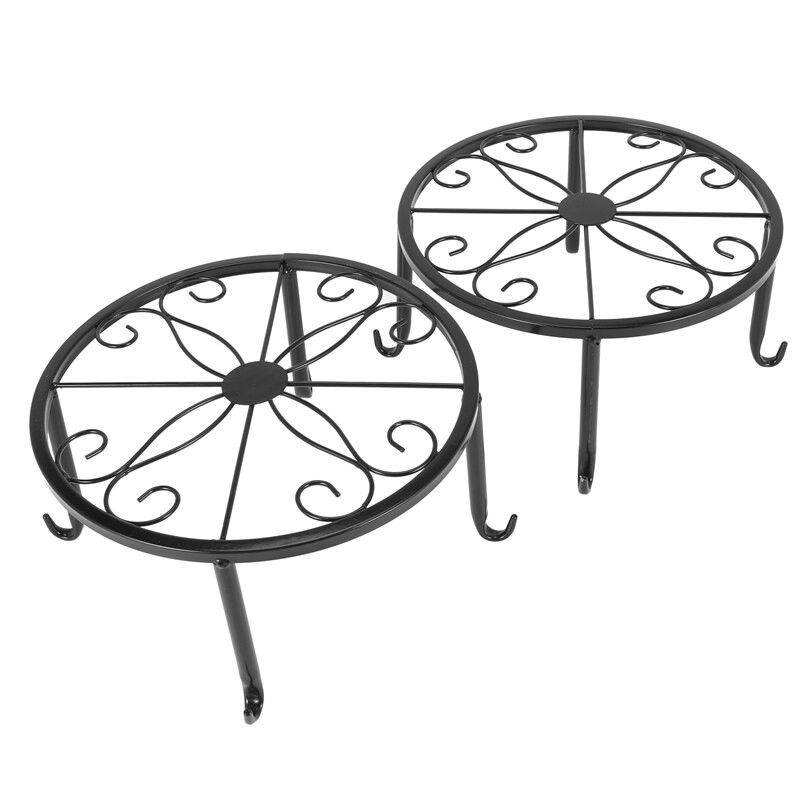 12 hüvelykes nehéz cserepes növénytartó, 2db-es készlet, art kovácsolt edény Trivet, tömör vas edénytartó, dekoratív kerti cseréptartó, fekete