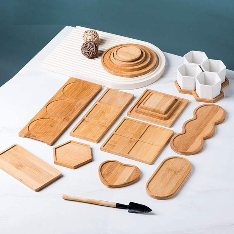 Farfurie creativă pentru plante Jardinier multifuncțional Tavă din lemn de bambus Tavă cu ghiveci pentru plante pentru grădinărit Home Office Coaster