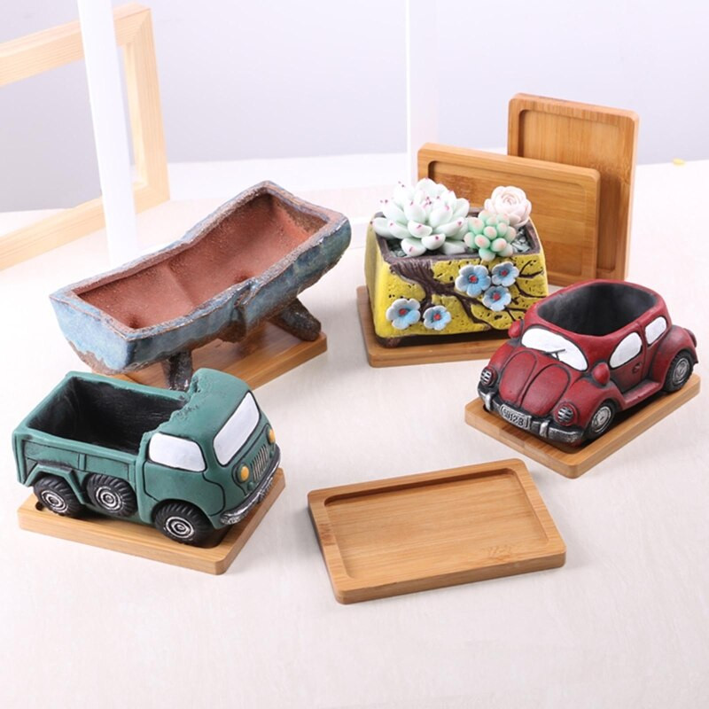 Farfurie creativă pentru plante Jardinier multifuncțional Tavă din lemn de bambus Tavă cu ghiveci pentru plante pentru grădinărit Home Office Coaster