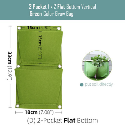 1-6 zsebes Függőleges zöld táskák Falra szerelhető függő virágcserepek nem szőtt anyagok Kerti ültetőtasak lapos, kerek aljú