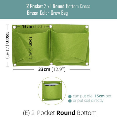 1-6 zsebes Függőleges zöld táskák Falra szerelhető függő virágcserepek nem szőtt anyagok Kerti ültetőtasak lapos, kerek aljú