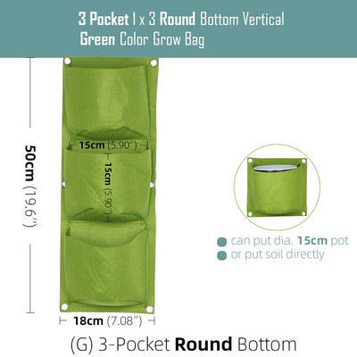1-6 zsebes Függőleges zöld táskák Falra szerelhető függő virágcserepek nem szőtt anyagok Kerti ültetőtasak lapos, kerek aljú