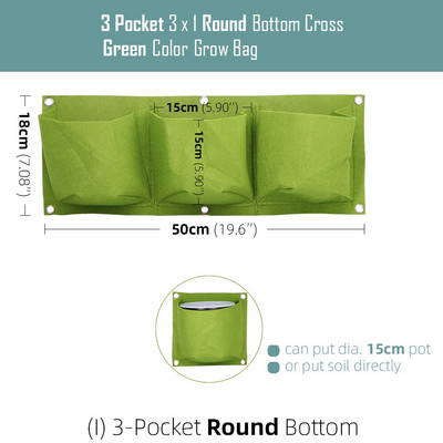1-6 zsebes Függőleges zöld táskák Falra szerelhető függő virágcserepek nem szőtt anyagok Kerti ültetőtasak lapos, kerek aljú
