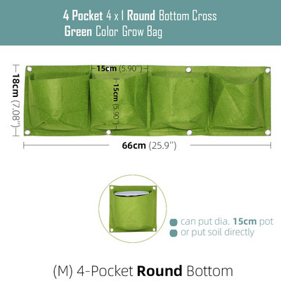 1-6 zsebes Függőleges zöld táskák Falra szerelhető függő virágcserepek nem szőtt anyagok Kerti ültetőtasak lapos, kerek aljú
