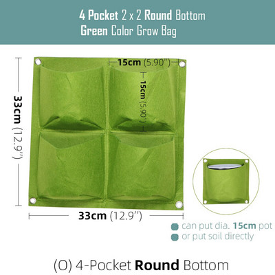 1-6 zsebes Függőleges zöld táskák Falra szerelhető függő virágcserepek nem szőtt anyagok Kerti ültetőtasak lapos, kerek aljú