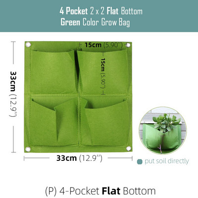 1-6 zsebes Függőleges zöld táskák Falra szerelhető függő virágcserepek nem szőtt anyagok Kerti ültetőtasak lapos, kerek aljú