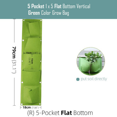 1-6 zsebes Függőleges zöld táskák Falra szerelhető függő virágcserepek nem szőtt anyagok Kerti ültetőtasak lapos, kerek aljú