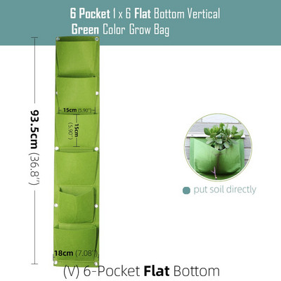 1-6 zsebes Függőleges zöld táskák Falra szerelhető függő virágcserepek nem szőtt anyagok Kerti ültetőtasak lapos, kerek aljú