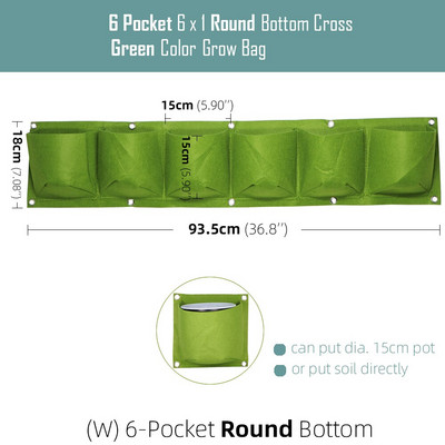 1-6 zsebes Függőleges zöld táskák Falra szerelhető függő virágcserepek nem szőtt anyagok Kerti ültetőtasak lapos, kerek aljú