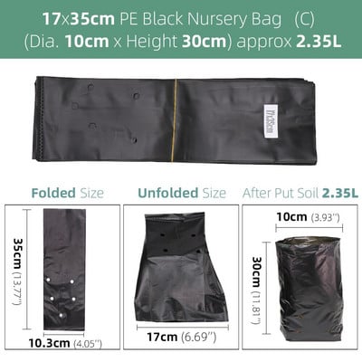 100 vnt. sustorėjusių augalų auginimo maišeliai Sodmenų vazonai Ekologiškas sodas su kvėpuojančiomis skylutėmis Juodi sodinimo maišeliai PE daigyno krepšiai