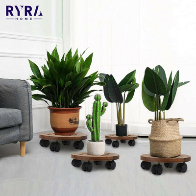 Στάση για γλάστρα Planter Caddy 14 ιντσών Universal Ξύλινη βάση για φυτά Κινητό στρογγυλό στρογγυλό μεταφορικό τρόλεϊ για γλάστρα Διακόσμηση σπιτιού