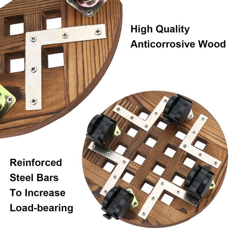 Suport pentru ghiveci pentru flori Caddy, cu roți universale de 14 inch, Suport pentru plante din lemn, Mobil, rotund, Cărucior pentru ghiveci, pentru decorarea casei