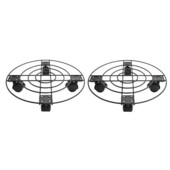 Pachet de 2 ghivece cu roți rotunde Cărucior de mișcare Caddy Plată de grădină Stand metalic pentru interior, exterior, casă, instrumente de grădină