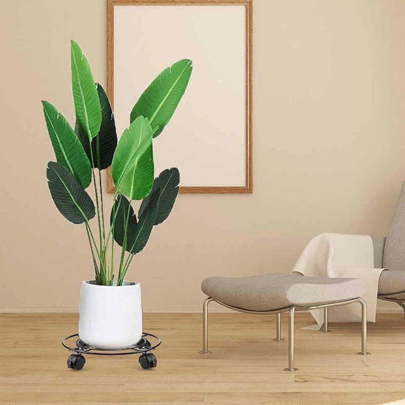 Pachet de 2 ghivece cu roți rotunde Cărucior de mișcare Caddy Plată de grădină Stand metalic pentru interior, exterior, casă, instrumente de grădină