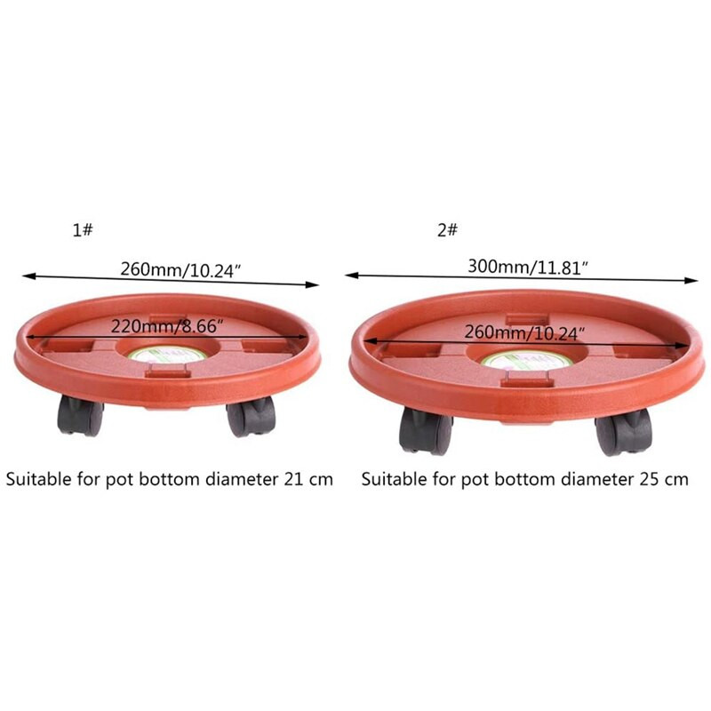 2 bucăți ghiveci de flori pentru plante cărucior cu suport inferior Tavă portabilă pentru jardiniera cu roți (roată cu trei colțuri + roată cu patru colțuri)
