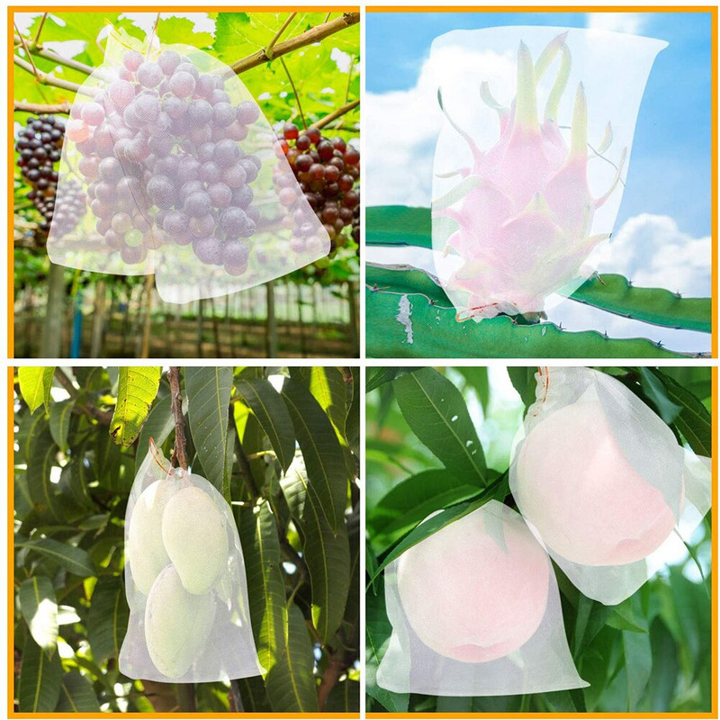 100 bucăți saci de protecție pentru fructe de struguri împotriva insectelor, grădina anti-păsări, pungă de plasă cu șnur, ambalaj pentru cadouri de bomboane