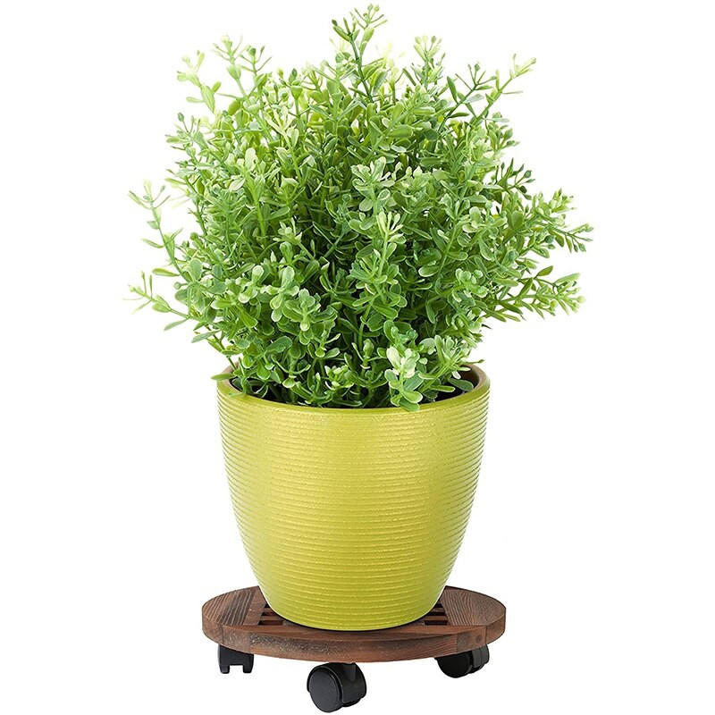 25 cm-es fa virágcserép, kivehető tálcás növénytartó állvány kerekekkel.