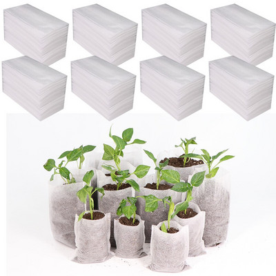 100 τμχ Θερμοκηπίου Seedling Grow Bags Fabric for Plants Βιοαποικοδομήσιμες μη υφασμένες σακούλες φυτωρίου Γλάστρες Φιλικό προς το περιβάλλον Αερισμός