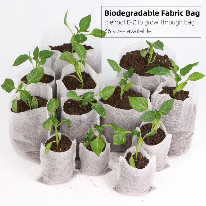 100 vnt Šiltnamio efektą sukeliančių sodinukų auginimo maišelių audinys augalams Biologiškai skaidus neaustiniai daigynų krepšiai Vazonai Ekologiškas vėdinimas