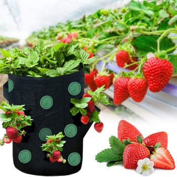 Торба за отглеждане на ягоди, домати, градинска висяща торба за засаждане на растения с голи корени, дишаща саксия за цветя и билки за многократна употреба с 10 дупки