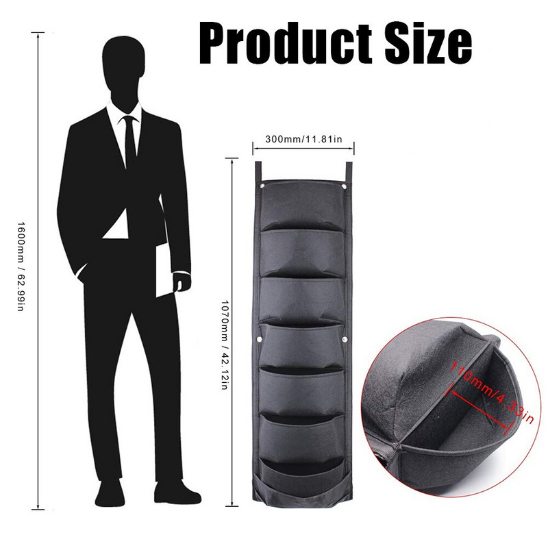 7 buzunare agățat saci de grădină Gow pentru plante verticale impermeabile ghivece de plantat pe perete jardinier negru pentru grădinărit pentru legume