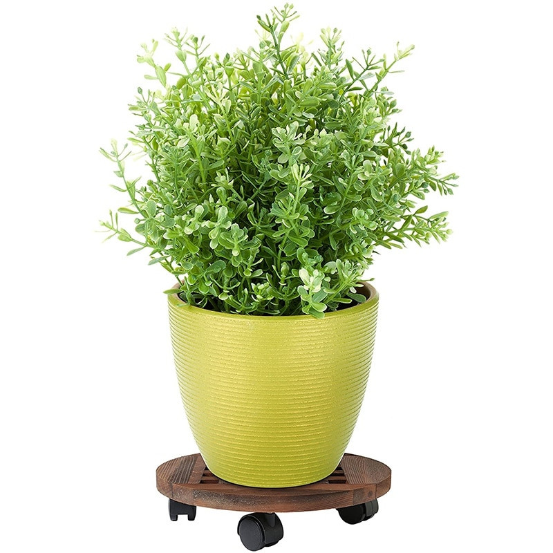 25 cm-es fa virágcserép, kivehető tálcás növénytartó állvány kerekekkel.