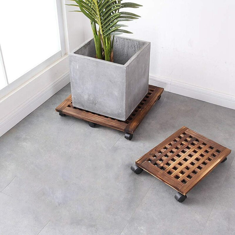 Suport pentru ghivece de flori din lemn, 2 buc, tavă detașabilă, suport pentru plante cu bază de roată, ghiveci de flori, cărucior mobil, cadru pentru grădină, acasă