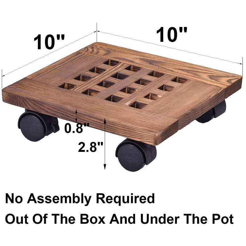 Suport pentru ghivece de flori din lemn, 2 buc, tavă detașabilă, suport pentru plante cu bază de roată, ghiveci de flori, cărucior mobil, cadru pentru grădină, acasă