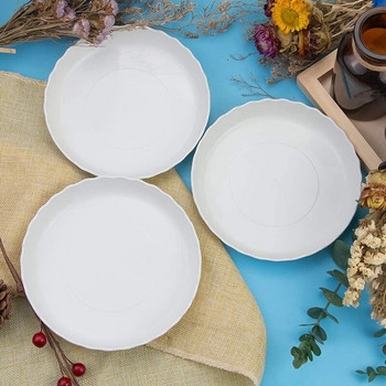12 опаковки пластмасова бяла чинийка с кръгли вълни за растения, съд за саксия за цветя и тава за отцеждане за градина и външно растение