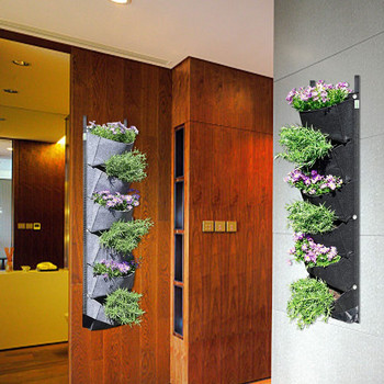 Вертикална висяща градинска кашпа с 6 джоба Калъф за монтиране на стена от филц Висяща чанта за саксия за билки Цветя