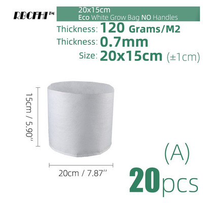 RBCFHI 24 tipų balti ekonominiai audiniai auginimo maišeliai Aeracija neaustiniai vazonai šaknų kontrolės augalų konteinerių maišelis namų sodo sodinimas