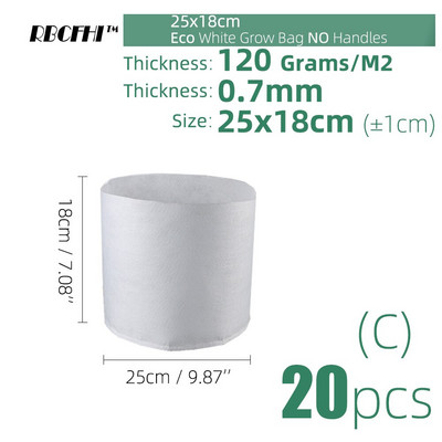 RBCFHI 24 tipų balti ekonominiai audiniai auginimo maišeliai Aeracija neaustiniai vazonai šaknų kontrolės augalų konteinerių maišelis namų sodo sodinimas