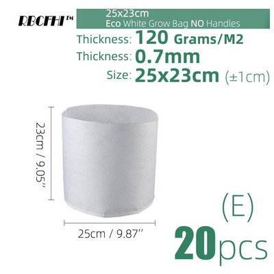 RBCFHI 24 tipų balti ekonominiai audiniai auginimo maišeliai Aeracija neaustiniai vazonai šaknų kontrolės augalų konteinerių maišelis namų sodo sodinimas