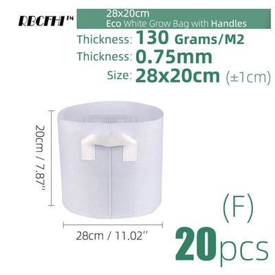 RBCFHI 24 tipų balti ekonominiai audiniai auginimo maišeliai Aeracija neaustiniai vazonai šaknų kontrolės augalų konteinerių maišelis namų sodo sodinimas