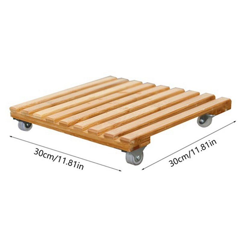 Bambusz növényállvány kerekekkel, mobil virágcserép hengerekkel, alkalmas kültéri növénytároló állványokhoz a teraszon