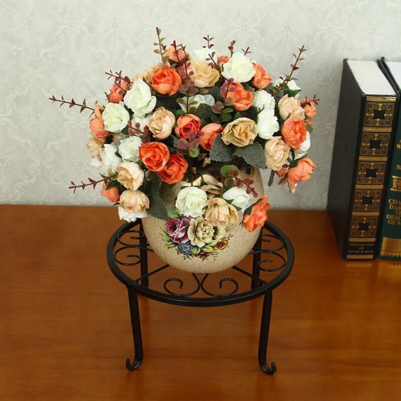 Стойка в саксия от ковано желязо Поставка за саксии Поставка Стойка Basion Витрина Рафт Градинско растение Поставка за цветя Балкон Кръгла поставка за домашен декор