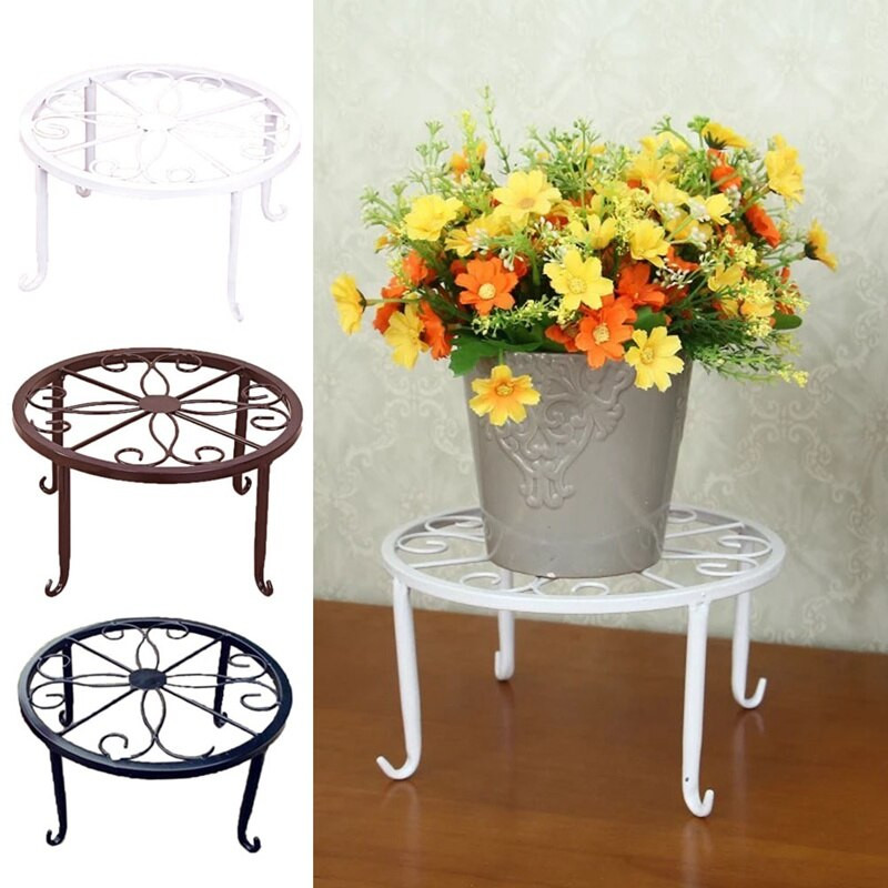 Стойка в саксия от ковано желязо Поставка за саксии Поставка Стойка Basion Витрина Рафт Градинско растение Поставка за цветя Балкон Кръгла поставка за домашен декор
