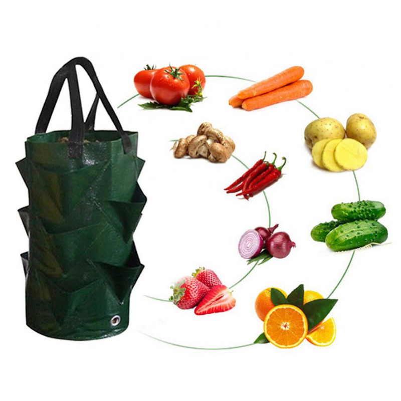 Geantă de plantare de grădină, sac de cultivare pentru căpșuni, 3 galoane, cu mai multe gură, verticală, cu flori, ierburi, roșii, ghiveci, accesorii de grădină