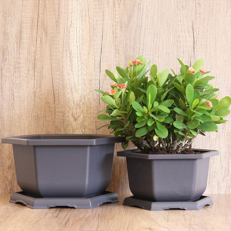 2db tömör műanyag hatszögletű lakberendezési ültetőgépek csepegtető tálcák virágcserép alap Bonsai tartó tálcás csészealj