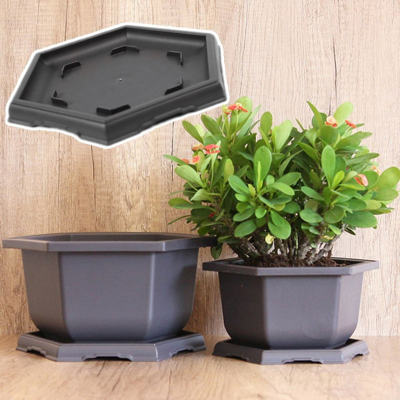 2db tömör műanyag hatszögletű lakberendezési ültetőgépek csepegtető tálcák virágcserép alap Bonsai tartó tálcás csészealj