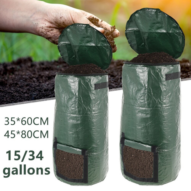 15/34 gallon kerti szerves komposzt zacskók Környezetvédelmi szerves hulladék zsák Hulladékelhelyezés Komposztáló zsák PE komposztzsák