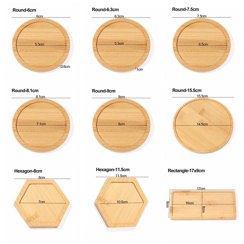 Vazonų stovas sukulentai Bonsai laikiklis Sodo reikmenys Bambuko medinis padėklas Apvalus kvadratinis vazono pagrindas šešiakampis stačiakampis