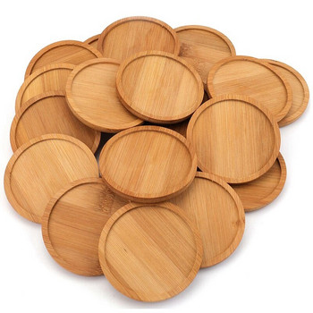 20 опаковки бамбукови чинийки за растения-3,34-инчови кръгли тави за саксии за сукуленти за растения за саксии за цветя за задържане и отцеждане