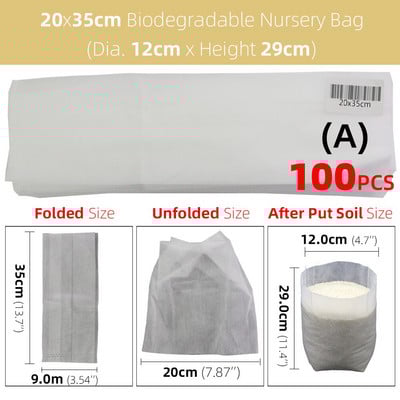 50/100 db vastag faiskolai táska Biológiailag lebomló szövetből termesztő zsák palánta cserép Kerti ültetés termesztőtasak Levegőztető környezetbarát táska