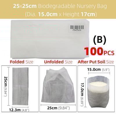 50/100 db vastag faiskolai táska Biológiailag lebomló szövetből termesztő zsák palánta cserép Kerti ültetés termesztőtasak Levegőztető környezetbarát táska