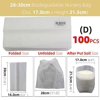 50/100 db vastag faiskolai táska Biológiailag lebomló szövetből termesztő zsák palánta cserép Kerti ültetés termesztőtasak Levegőztető környezetbarát táska