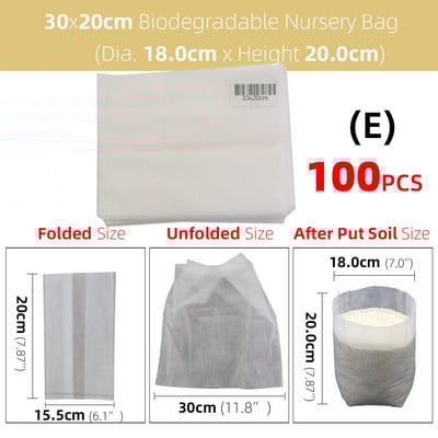 50/100 db vastag faiskolai táska Biológiailag lebomló szövetből termesztő zsák palánta cserép Kerti ültetés termesztőtasak Levegőztető környezetbarát táska
