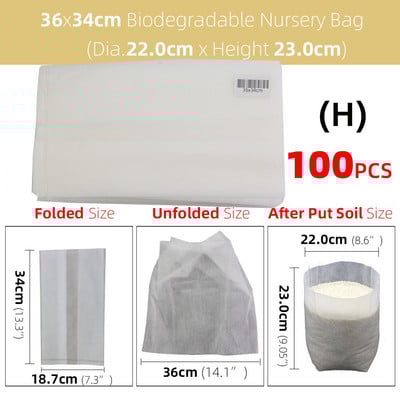 50/100 db vastag faiskolai táska Biológiailag lebomló szövetből termesztő zsák palánta cserép Kerti ültetés termesztőtasak Levegőztető környezetbarát táska